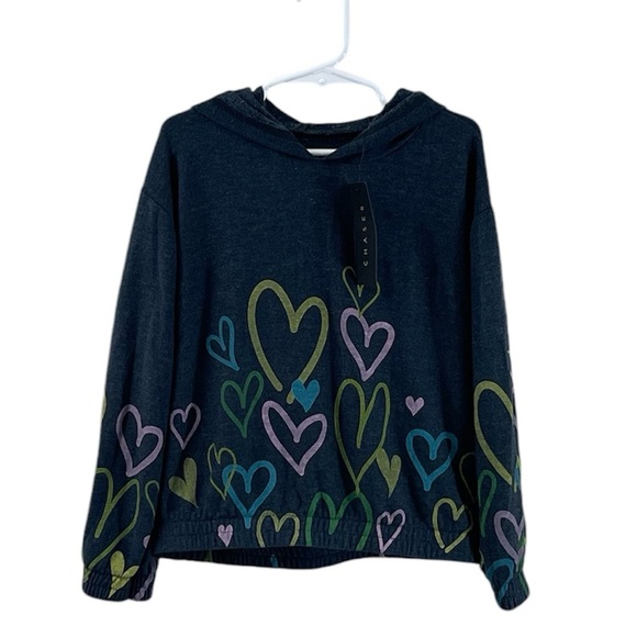NWT Chaser Girls Colorful Hearts Fleece Lined Hoodie Sz 6 Very Soft - Picture 1 of 4